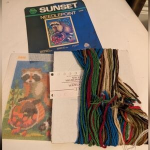 Sunset Needlepoint Kit with Raccoon Design